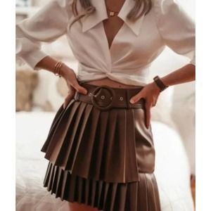 Zara Brown Pleated Mini Skirt